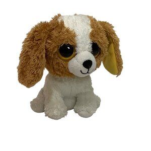 TY Beanie Boo Cookie The Dog Plush Toy Big Eyes Brown White Stuffed Animal 6"